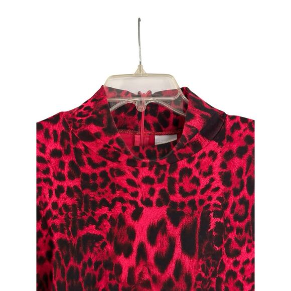 Chicos Size 2, Large Red Leopard Mock Turtle Neck Long Sleeve Blouse Top - Picture 4 of 6